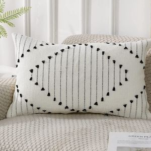 Set of 2, Boho Cream & Black Pillow covers - 12" x 20"